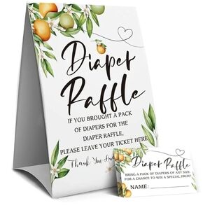 Brand New Diaper Raffle Sign and 50 Guest Cards Set